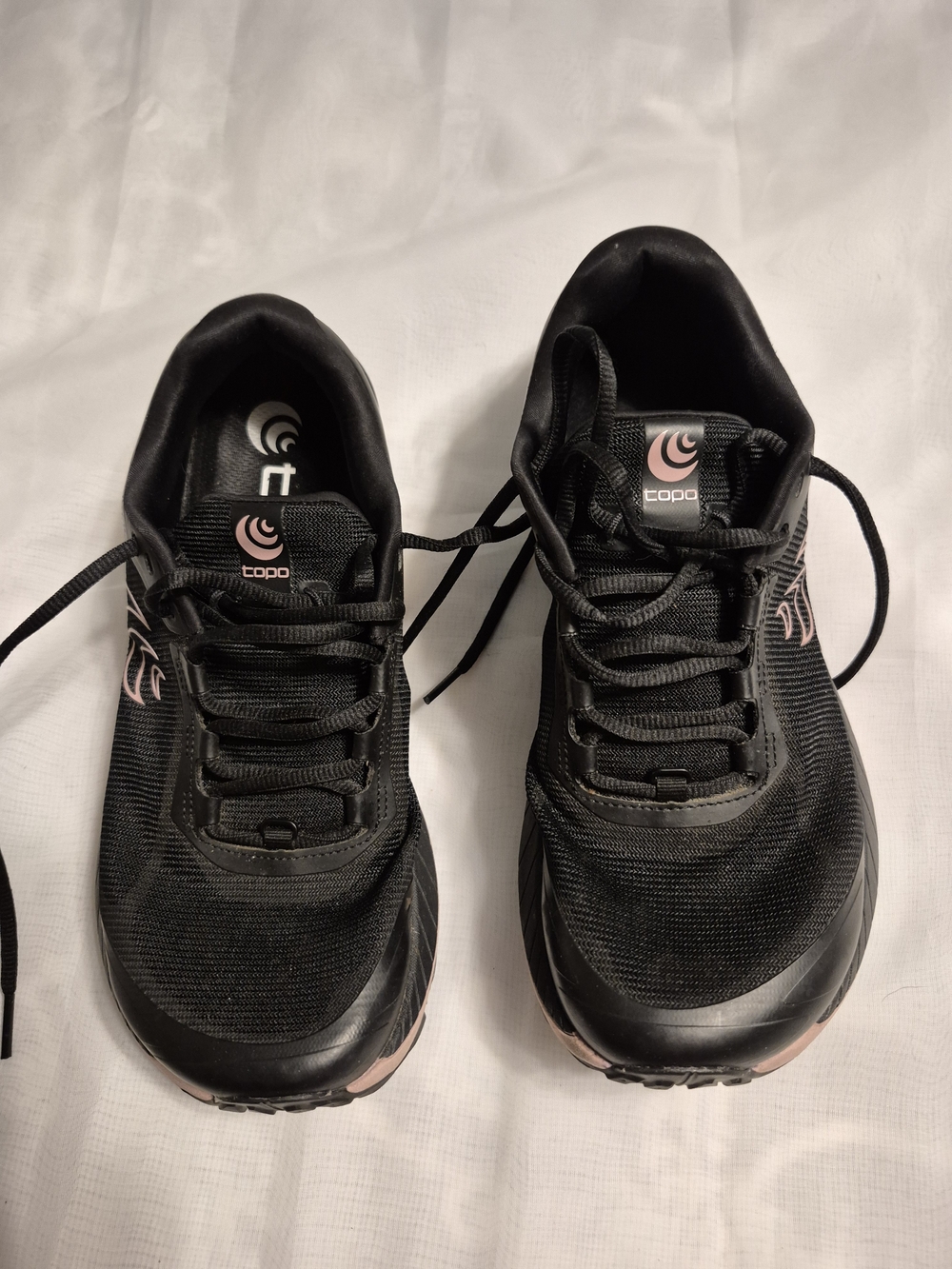 Topo Athletic Women's Black Sneakers Size 7 with Pink Accents